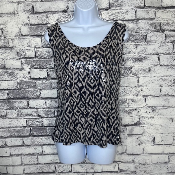 INC International Concepts Black and Tan Sequin Pattern Tank Size L - Picture 1 of 5